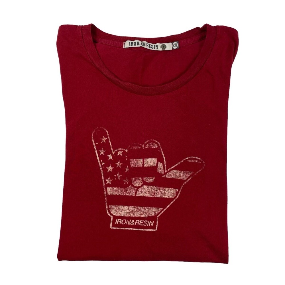 Iron & Resin Red Cotton Americana Shaka Flag T Shirt Mens 2XL XXL